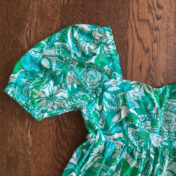 Lilly Pulitzer Delaney Cotton Tropical Print Short Puff Sleeve Square Neck Dress - Picture 12 of 13